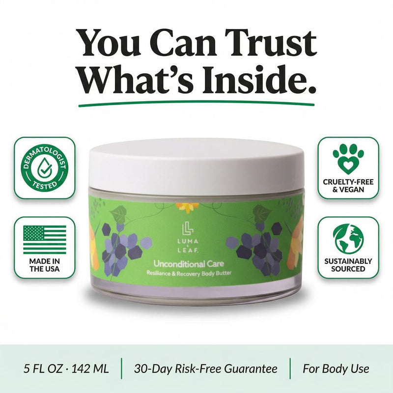 LUMA & LEAF Whipped Body Butter 5 oz, Natural Shea Butter Body Cream with Grapeseed Oil, Vitamin E & Prickly Pear, Deep Hydration for Dry Skin, Stretch Marks & Scars, Fragrance Free, Clean Skincare - BeesActive Australia