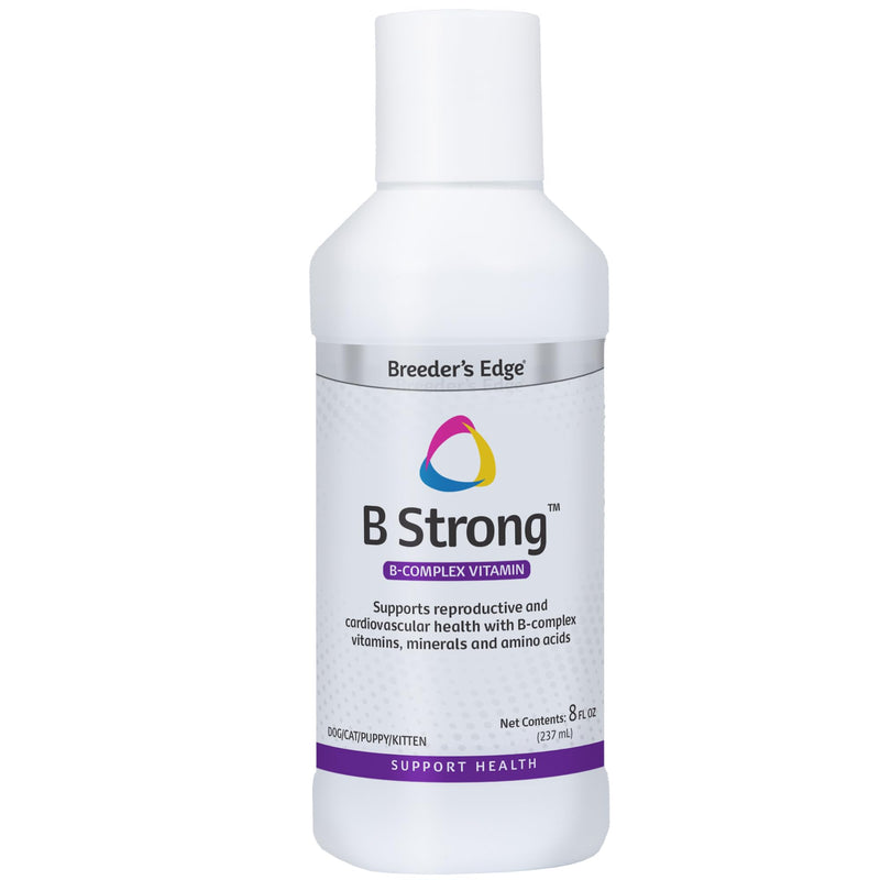 Breeder's Edge B Strong Liquid, Vitamin B for Dogs and Cats, Supports Canine and Feline Reproductive Health, Promotes Healthy Heat Cycles, Provides Energy, and Stimulates Appetite, 8 oz 8 oz - Liquid