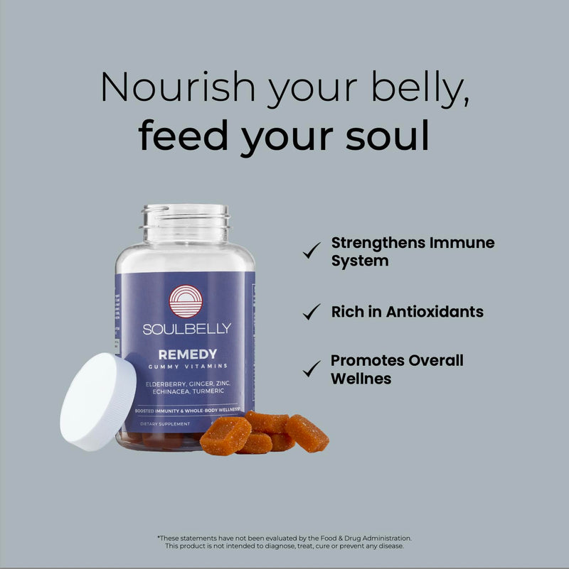 SOULBELLY Super Immunity Remedy Vitamin Gummies for Immune Support | Vegan | Gluten-Free | Non-GMO | 60 Count