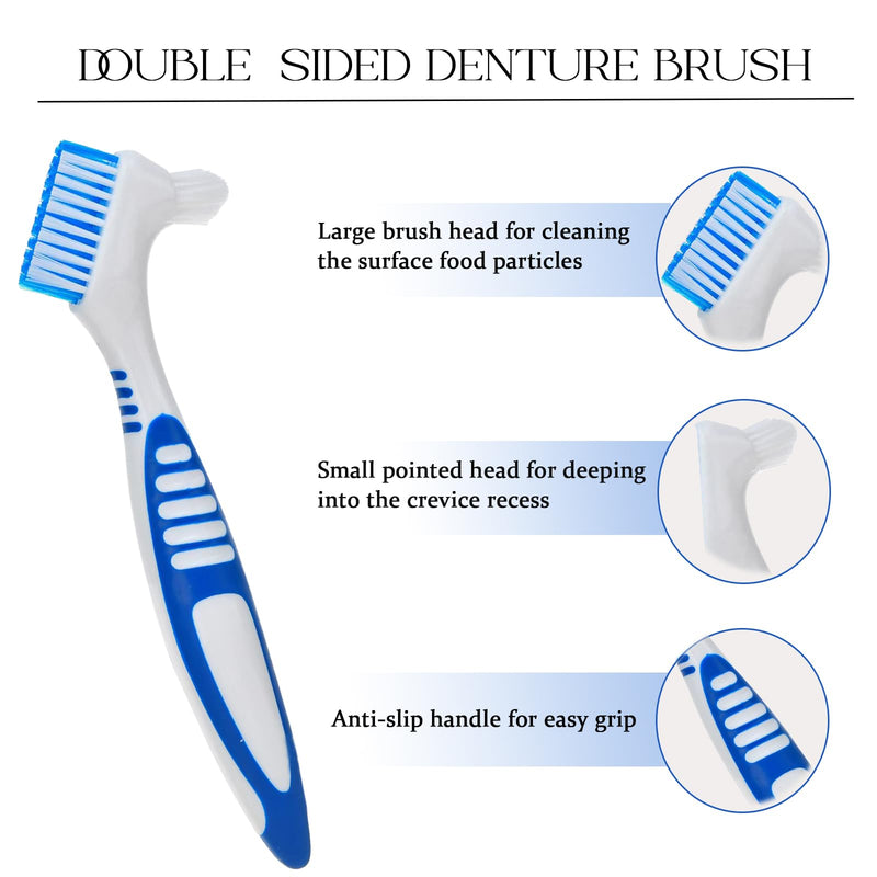 7PCS Denture Bath Case Cup Kit Denture Brush Kit False Teeth Cleaning Tools with 3 Brush, 2 Retainer and Bath Cases with Carry Box, Green Green Case&blue/White