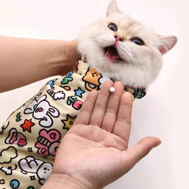 Large Size Grooming Blanket for Cats Pets, Restraint Wrap, Self-Adherent, Anti-Bite, Anti-Scratch, Anti-Escape Calming Wrap for Medicine, Nail Clipping (32 * 32inches) Pink Panda（32*32inches） - BeesActive Australia