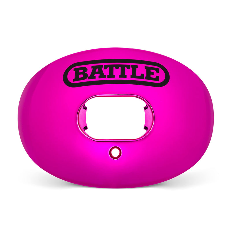 Battle Sports Chrome Oxygen Football Mouthguard - with a Convertible Strap, Superior Airflow & Better Performance, Maximum Protection & Breathability Football Mouthpiece, Works with Braces One Size Pink