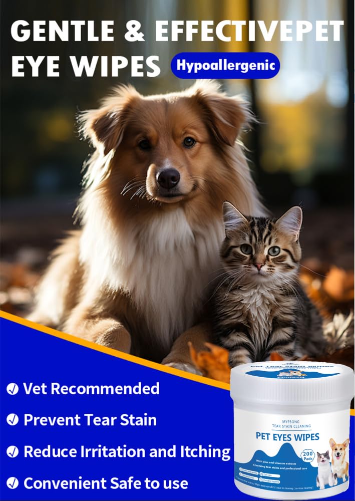 Eye Wipes for Dogs, 200 Pads Pet Tear Stain Cleaning Wipes for Eye Care of Dogs and Cats, Mild Ingredient, Gently Remove Pet Tear Stain, Eye Debris, Discharge, Mucus Secretions - Safe Ingredients - PawsPlanet Australia