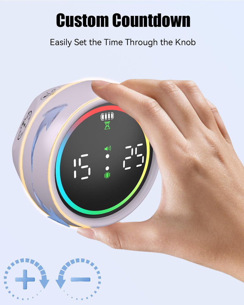 Pomodoro Timer Cube, Productivity Timer for Kids with 1/5/10 Min Preset, Custom Countdown and Stopwatch, Mute & Vibration & Sound Alert, for ADHD, Study, Work, Fitness, Kitchen (Purple) Purple
