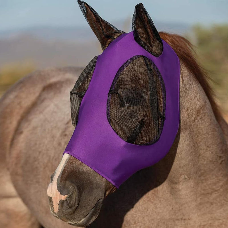 Adiwo Fly Mask Horse UV Protection, Super Comfort Stretchy Horse Fly Mask with Large Eye Space Elastic Horse Fly Mask with Ear Protection Fly Hood Horse Fly Mask Breathable Skin-Friendly Purple - BeesActive Australia