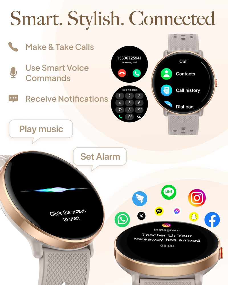Smart Watch for Women Men, for Android iOS with Sleep & Calorie Monitor, Pedometer Fitness Tracker, Bluetooth Call, IP68 Waterproof, 112+ Sport Modes Round Face Smartwatch (Gold-Pink) Gold-Pink - BeesActive Australia