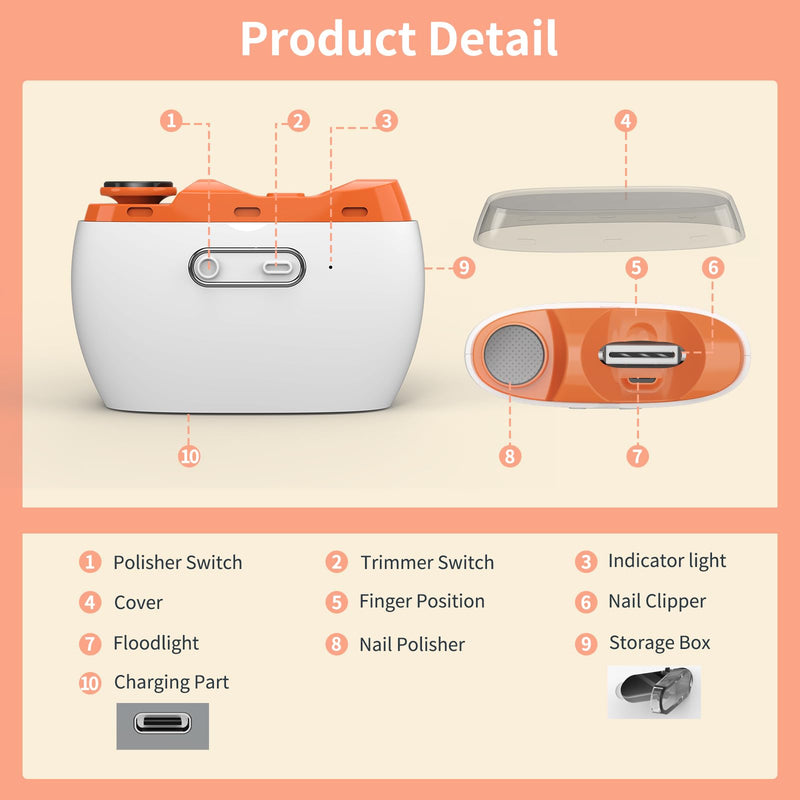 2025 Upgraded 3-in-1 Electric Nail Clipper and File ‚Äì Automatic Nail Trimmer & Polisher with LED Light, USB Rechargeable, Clip Storage, 2-Speed, Safe for Baby, Adults, SeniorsÔºàOrangeÔºâ Orange - BeesActive Australia