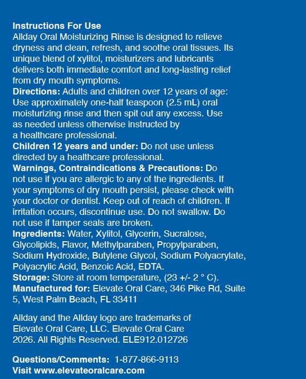 Allday Oral Moisturizing Rinse - Maximum Strength Xylitol, Fast Acting, Non-Acidic