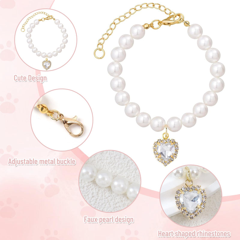 2 Pcs Cat Dog Collars,with Rhinestone Bones,Heart Shape Rhinestone Pet Necklace,Dog Pearl Necklace Collar Cats and Dogs Cute Accessories for Cats and Dogs Birthday, Party, Wedding (S) S - BeesActive Australia