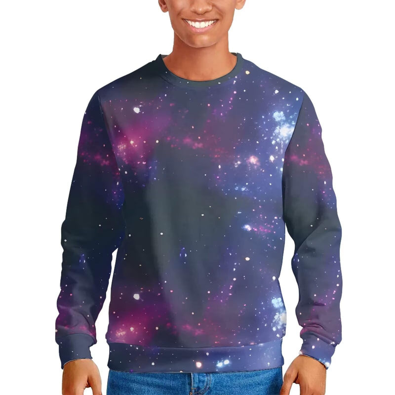 AFPANQZ Sweater Men's Long Sleeve Seamless Pullover Sweatshirt Crewneck Lightweight Outdoor Running Autumn Winter Large Galaxy Space