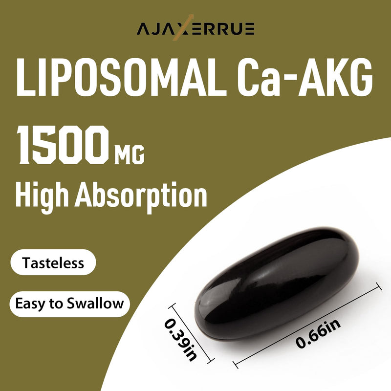 Liposomal Calcium AKG Supplement 1500 MG (Alpha-Ketoglutaric Acid), High Absorption, More Effective Than AAKG, Ca AKG for Longevity, Age Defense, Cellular Energy, Metabolic Function, 120 Softgels 60 Count (Pack of 2)