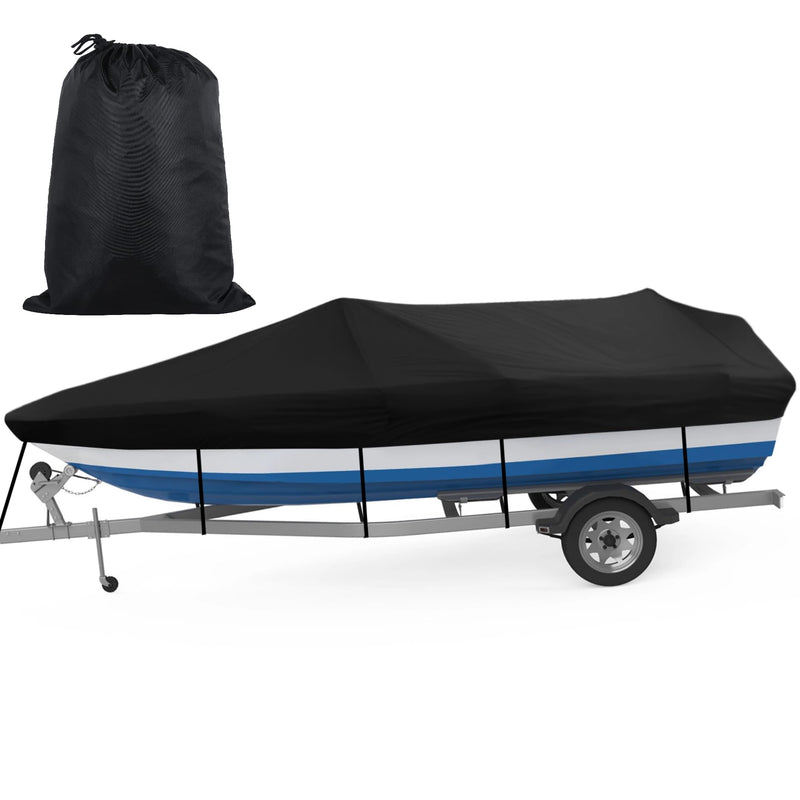 Boat Cover, All-Weather Mooring and Trailering Boat Cover for V-Hull Runabouts Outboards and I/O Bass Boats, Fits up to 14-16ft Long and 96in Wide, Black, 0OY023SIX24WGUV0DLA8Y17Z