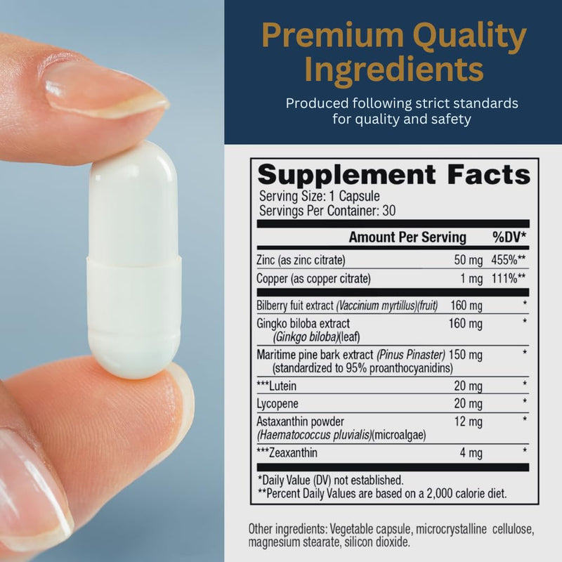 Vision 20 Eye Vitamins - Lutein, Zeaxanthin, and Bilberry Extract - Supports Eye Strain, and Eye Health - Carotenoid Blend 30 Count (Pack of 1)