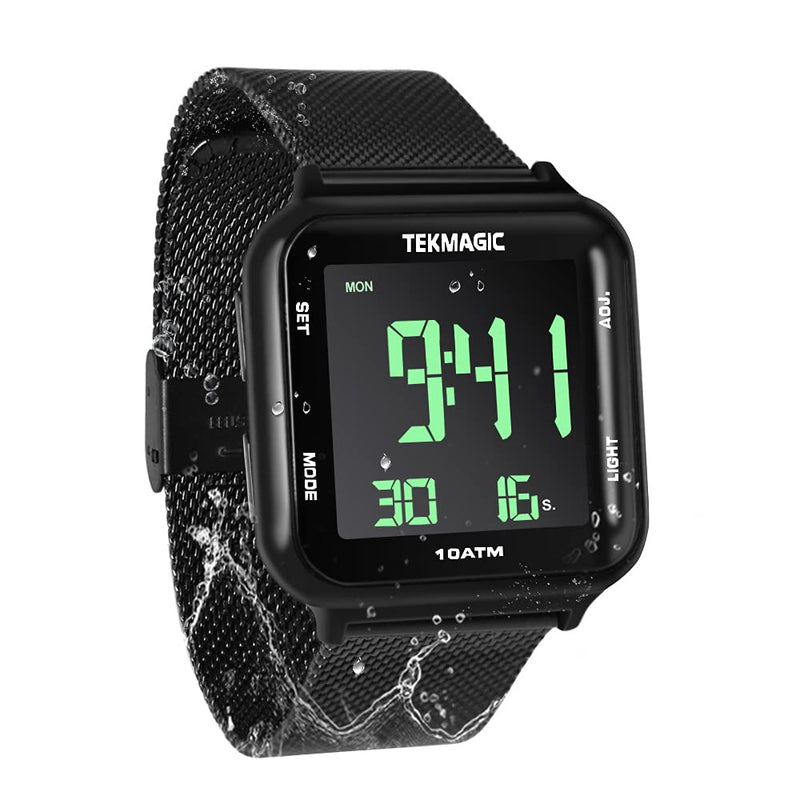 100m Waterproof Luminous Scuba Diving Watch with Stainless Steel Watch Strap, Support Stopwatch, Alarm Clock and Backlight Functions, Dual Time Display, 12/24 Hour Format