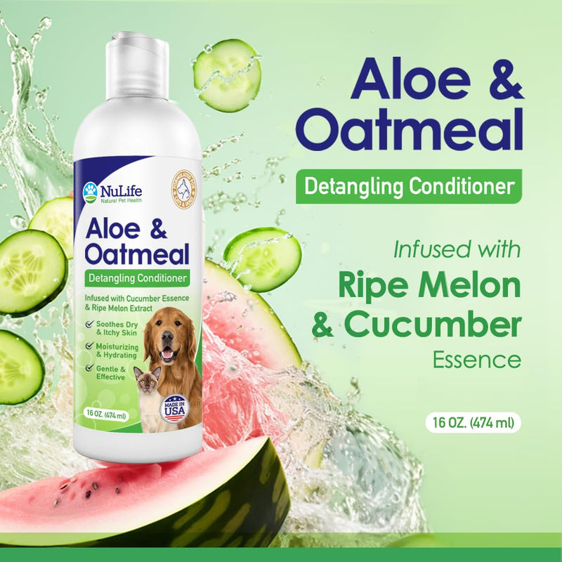 Oatmeal Dog Conditioner for Dry Itchy Skin with Soothing Aloe Vera, Suitable for All Pets, with Cucumber Essence and Ripe Melon Extract, Moisturizes and Detangles Matted Hair, 16 Oz - BeesActive Australia