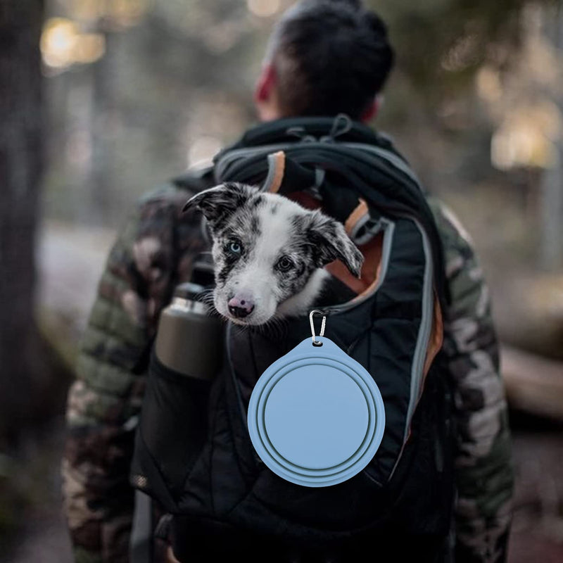 COOYOO Collapsible Dog Bowls 700ML,2 Pack Portable Collapsible Dog Water Bowls for Cats Dogs,Pet Foldable Feeding Watering Dish for Traveling Camping Walking with 2 Carabiners 01-Blue Haze+Dark Blue - BeesActive Australia