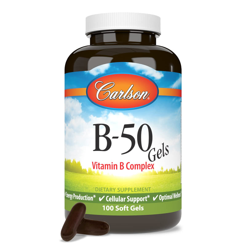 Carlson B-50 Gels, Vitamin B Complex, Energy Production, 100 Softgels | Cellular Support; Optimal Wellness 100 Count (Pack of 1)