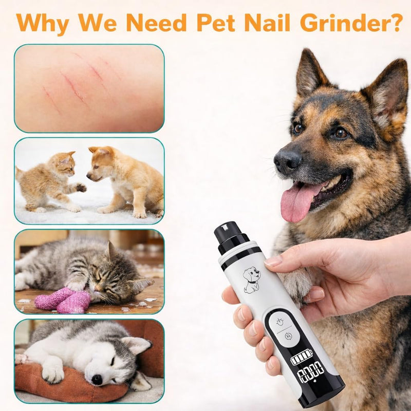 Professional Dog Nail Grinder with LED Quick Sensor Light & LCD Screen, 3-Speed, Corded/Cordless, 8Hr Runtime, Quiet Electric Pet Nail Trimmer Kit w/Clippers, 2000mAh Rechargeable for Dogs & Cats