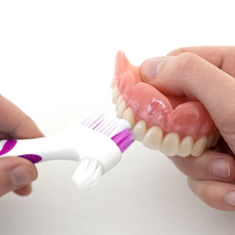 Denture Brush, 2 Pcs False Teeth Toothbrush with White Carrying Case, Multi-Tiered Bristles with Comfort Grip Handle for Effective Denture Cleaning - BeesActive Australia