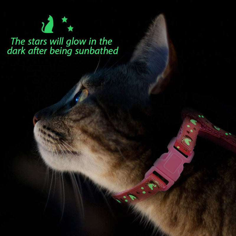 Cat Harness and Leash Set Gold Moons Stars Soft Nylon Escape Proof Adjustable for Kittens Small Animals Glow in The Dark (Pink) Pink - BeesActive Australia
