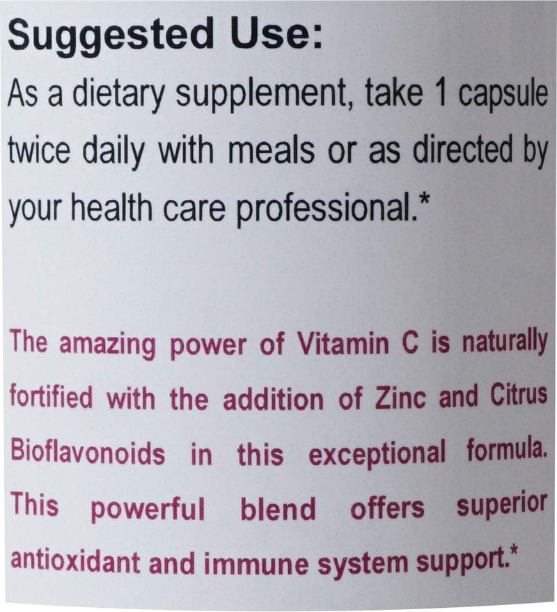 VHR Vitamin C 1,000 MG with ZINC & Citrus BIOFLAVONOIDS Preservative-Free High Potency Antioxidant Formula for Healthy Immune Support!(120) 1 Count (Pack of 120)