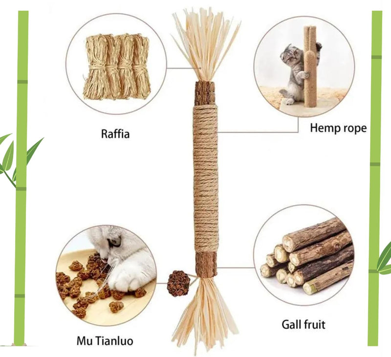 TheGuard 4 Natural Catnip Toys Set; 3 Matatabi Silvervine Chew Sticks & Cute Scented Mint Fish Cat Chew Toy with Catnip & Sound for Cuddle (Natural Teethers) Natural Teethers
