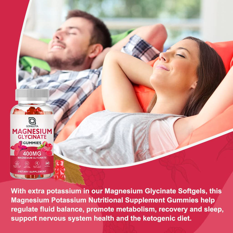 Magnesium Glycinate Gummies 400 mg with 100 mg Composite magnesium - Chelated Magnesium Potassium Supplement with Vitamin D, B6 Supports Calm, Sleep, Memory & Muscle Cramps,Sugar Free - 60 Gummies 60 Count (Pack of 1)