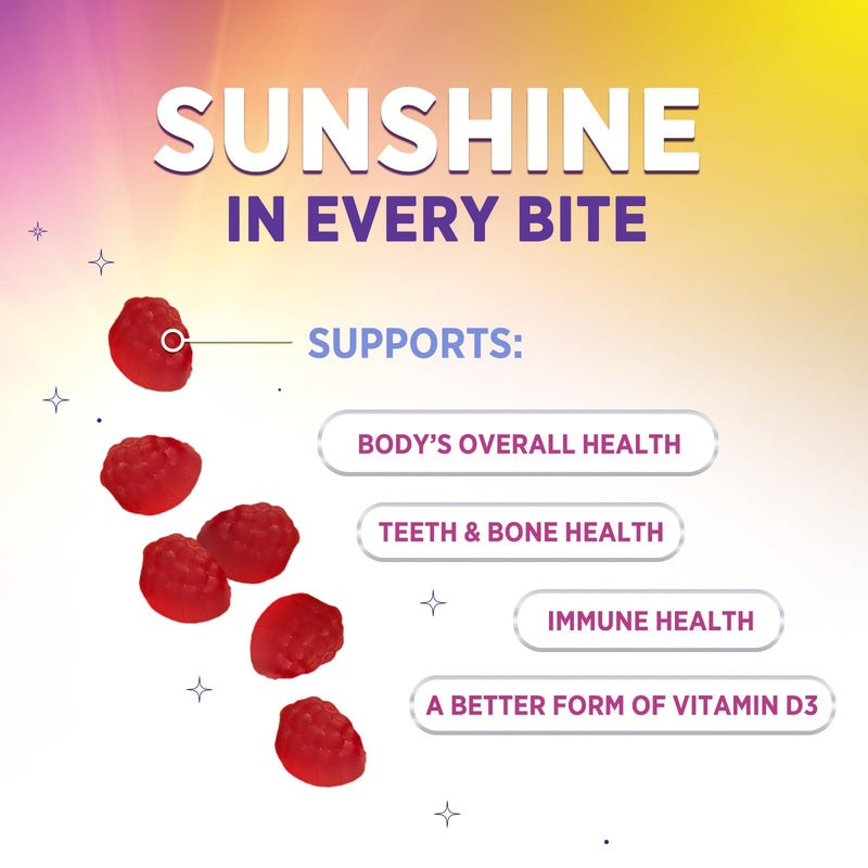 Vitamin D3 Gummies 125 mcg (5000 IU) Per Serving - 3X Strength Immune Support & Bone Support, Vitamin D Gummy Dietary Supplement, Nature's Berry D Vitamin Supplement, Raspberry Flavored - 60 Gummies 60 Count (Pack of 1)