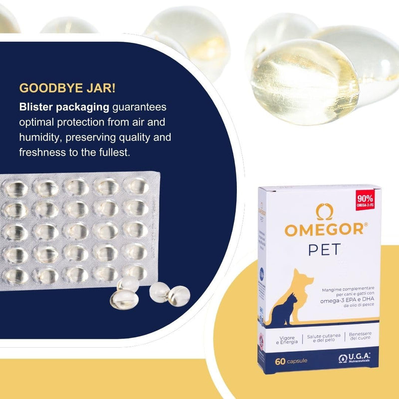 Omega 3 for Dogs and Cats OMEGOR Pet with EPA and DHA from Purified Fish Oil – Omega3 IFOS Certified - 60 Capsules to Keep Your Pet's Hair and Joints Healthy 60 unità (Confezione da 1)