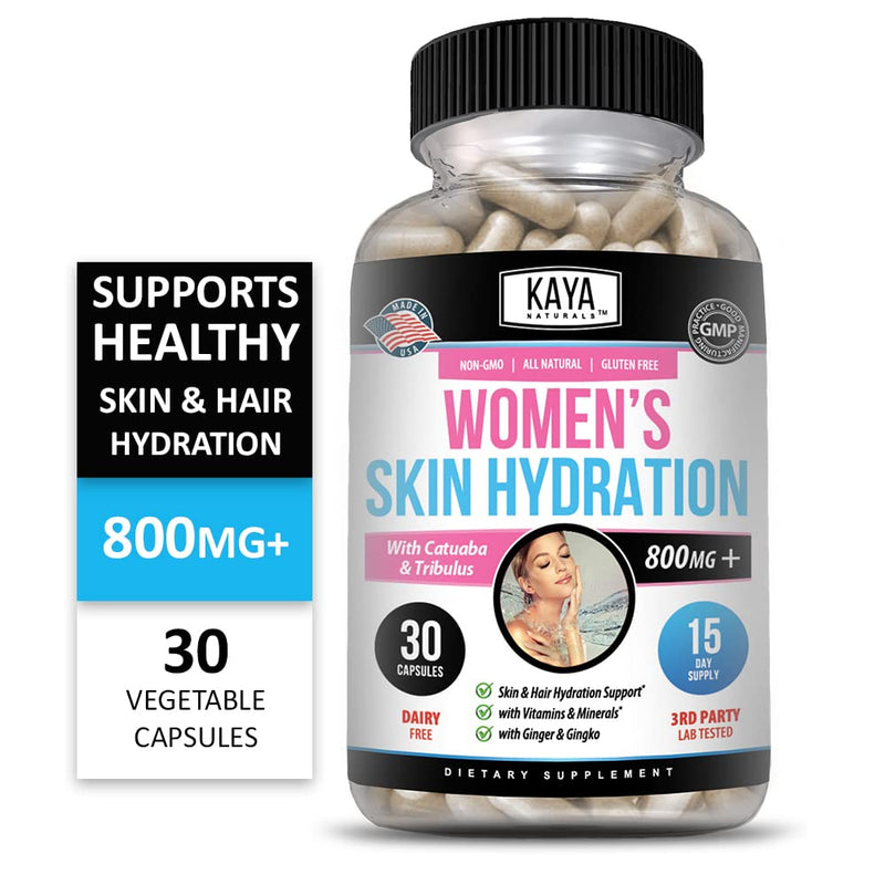 Kaya Naturals Skin Hydration Vitamins - Female Pills - Skin Enhancer Capsules -Hydration Booster for Women - Promotes Increased Energy, Mood & Stamina - Reduction in Dryness - 30 Veggie Capsules