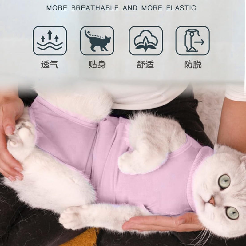 LuLiyLdJ Cat Bodysuit After Surgery with Anti-Licking for Abdominal Wounds Soft Home Indoor Pet Clothes for Cats Dogs After Surgery Wear, Cat Bodysuit for Cats Surgery, (M pink), 1 piece - BeesActive Australia