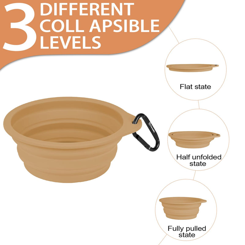 Portable Collapsible Dog Bowl, Food Grade Silicone, Large Capacity, Easy to Wash - Ideal for Outdoor Camping and Hiking, Suitable for Dogs, Cats, and Pets (Brown) Brown - BeesActive Australia