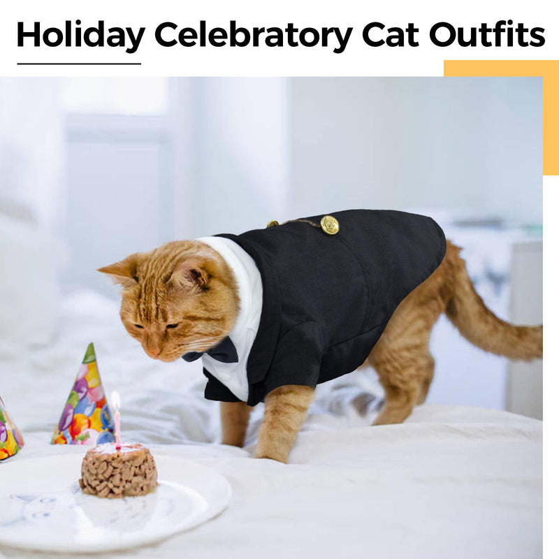 DENTRUN Cat Tuxedo Outfit, Sphynx Cat Costume Formal Suit with Bow Tie, Stylish Cat Shirt Fashion Apparel Fancy Clothes, Kitten Formal Attire Wedding Onesie Costume for Cats Only Large Black - BeesActive Australia