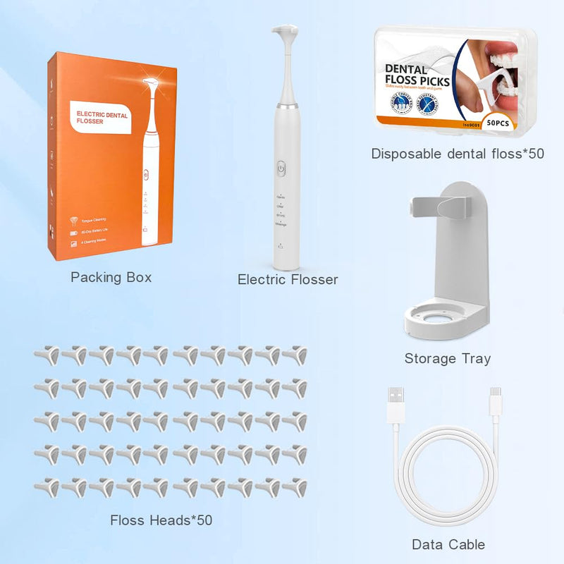 Electric Dental Flosser - 4 Speed Rechargeable Ultrasonic Electric Flossing with 50 Replacement Heads, Portable Teeth Cleaning Tool for Gentle Gum Care & Tongue Cleaning,Fit Men & Women
