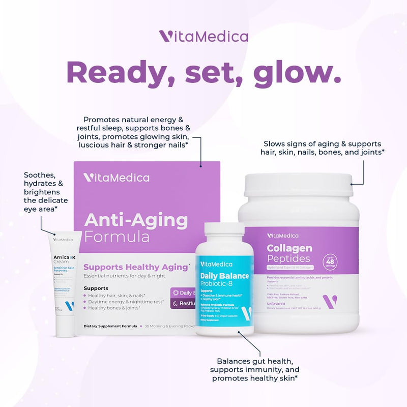 VitaMedica Anti-Aging AM/PM Multivitamin Packets, for Women & Men, 30 Packs | Supports Radiant Skin, Hair & Nails - Daytime Energy + Nighttime Recovery