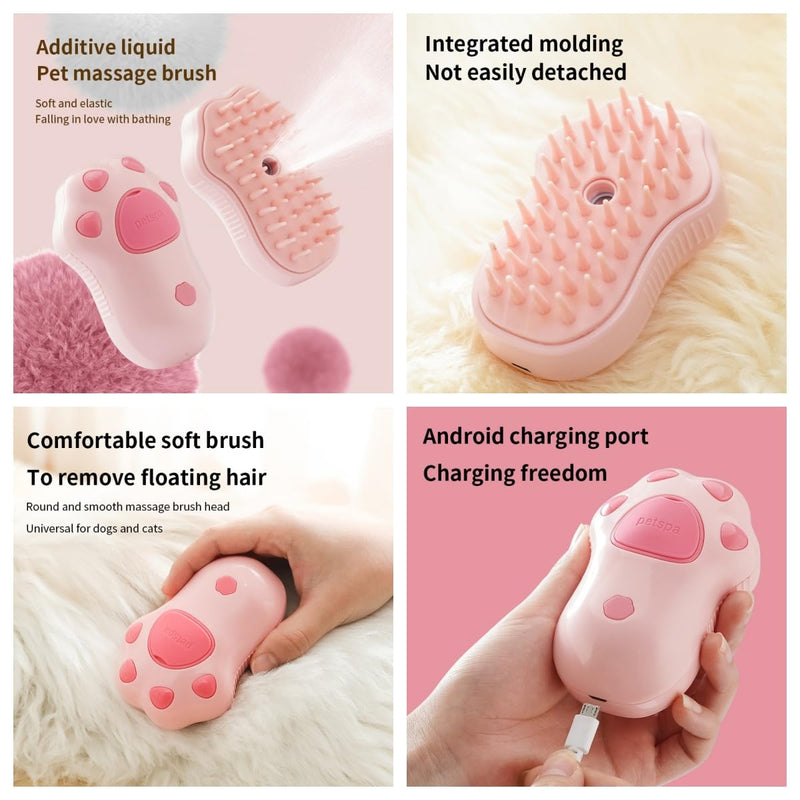 Steam Brush for Cats, 3 In 1 Cat Steamy Brush, New Upgraded Silicone Self-Cleaning Spray Cat Brush for Shedding, Pet Steam Brush, Dog Steam Brush, Pet Hair Cleaning Brush for Cat Dog PINK - BeesActive Australia