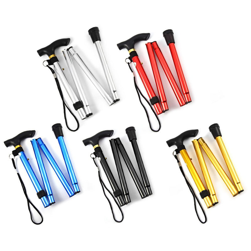 Folding Lightweight Walking Stick - Adjustable Aluminum Metal Collapsible Travel Cane with Non-Slip Rubber Base Black