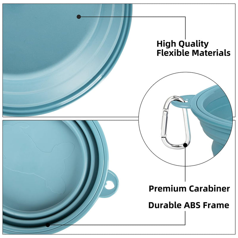 Kytely Collapsible Dog Bowls X-Large (1500ml), 2 Pack Foldable Dog Travel Bowls, Portable Dog Water Food Bowl with Clasp, Pet Feeding Cup Dish for Traveling, Walking, Hiking (Blue+Grey) Lake Blue & Grey - BeesActive Australia