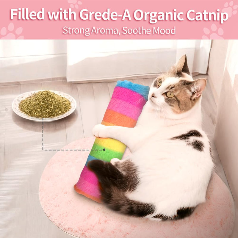 Catnip Toys, Interactive Cat Toys for Indoor Cats, 3 Pack Cat Pillows/Animal Tail, Rainbow Colors, 9.5 Inches - BeesActive Australia