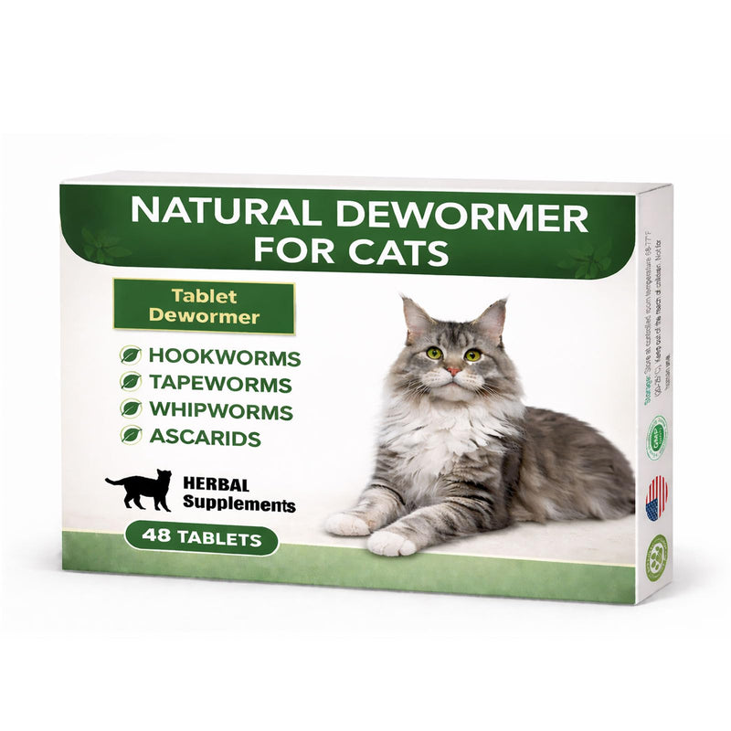 Dewormer for Cats – Cat Dewormer Broad-Spectrum for Tapeworms, Hookworms, Whipworms, Supports Digestive Health, 48 pcs
