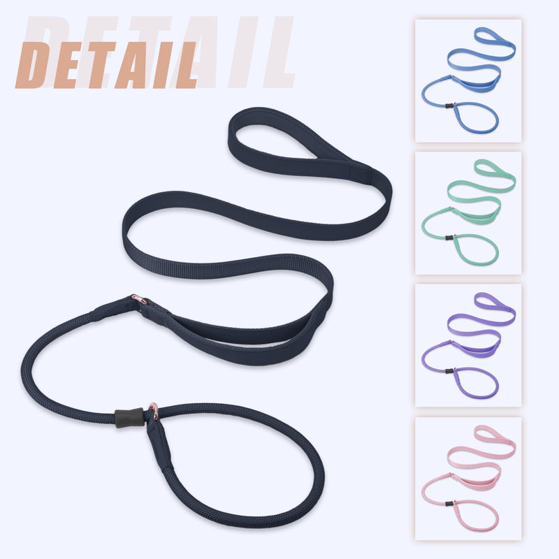 Slip Lead Dog Leash, Dog Training Leash with Double Handle, Soft Leather Nylon Slip Leash and Collar, Heavy Duty Rope Dog Lead, No Pull Walking Leash for Small Medium Large Puppy Dogs 6ft Black - BeesActive Australia