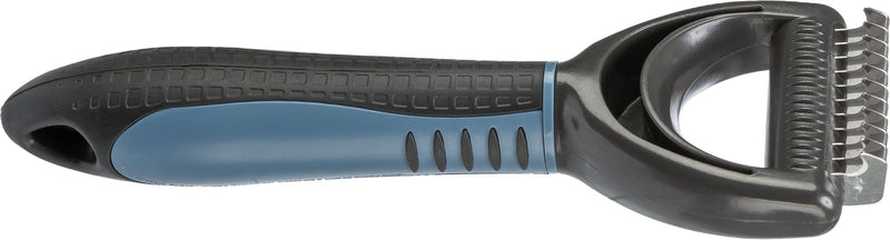 TRIXIE fur detangler for detangling and thinning - cuts small tangles - smoothes top hair and undercoat - 1 cm tine length - rubberized plastic handle - 6 x 18 cm - black/blue - 24242 - BeesActive Australia