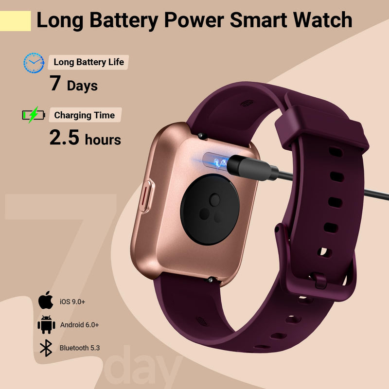 Smartwatch for Women, Compatible with Android & iPhone, 1.8'' Fitness Tracker Watch with Alexa, Call & Notification Alerts, Heart Rate & Sleep Monitor, 120 Sports Modes, Waterproof Watch for Women 1.8 inches Rose Purple - BeesActive Australia