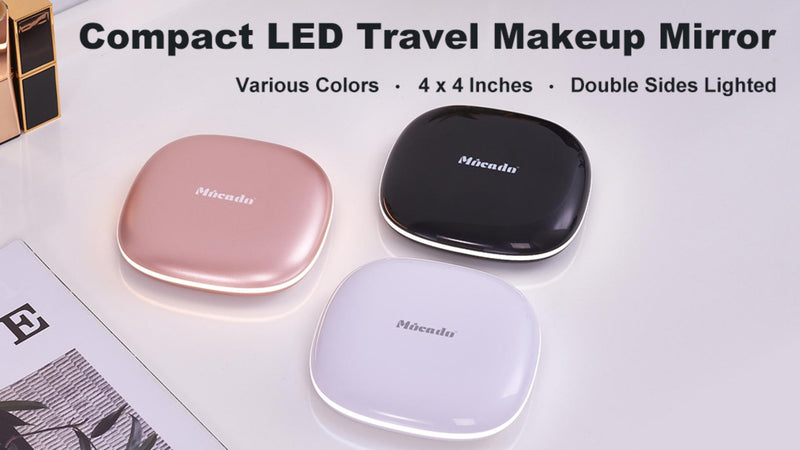 Mocado Compact Mirror with Light-4 Inches Compact 1x/10x Magnifying Mirror Green Marble