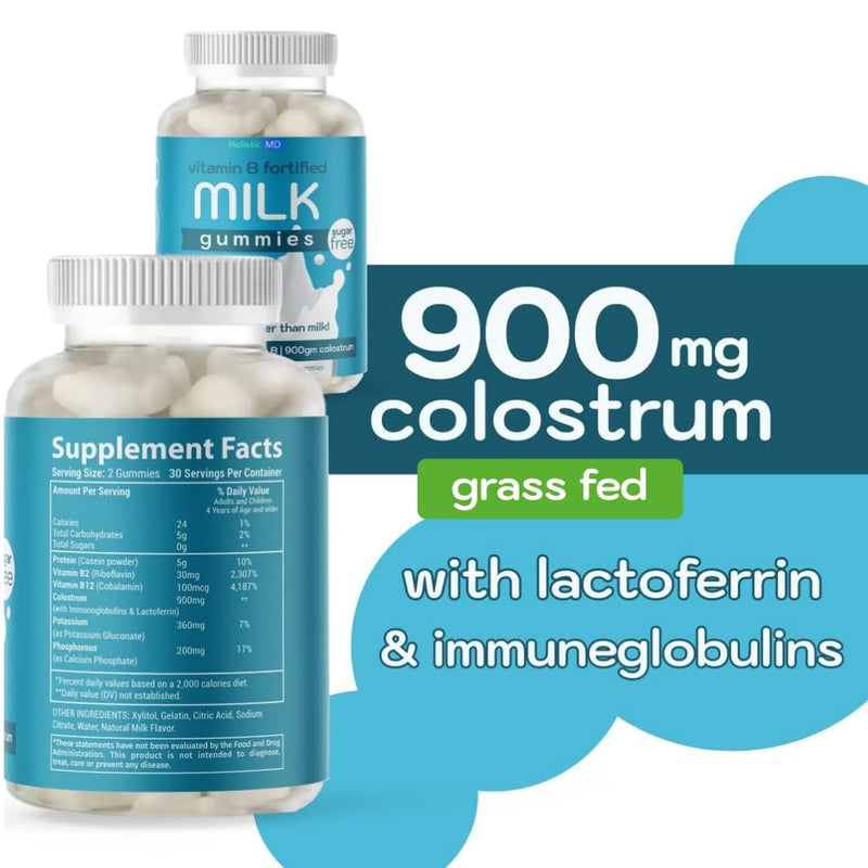 Colostrum Gummies for Kids Adults Elderly | Colostrum Milk Protein Gummies with Vitamin B Complex | Sugar Free 60 ct