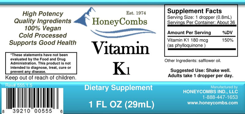 Vitamin K1 Liquid Drops, 1 oz | Safflower Oil, For Newborns and Adults, Oral Phytonadione Supplement, Made in USA 1 Ounce (Pack of 1)
