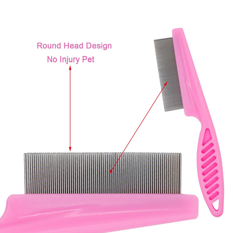 Flea Comb 4-Pieces-Pink with High Strength Teeth Pet Tear Stain Remover Combs, Dog Cat Grooming Set Effective Float Hair Remover - BeesActive Australia