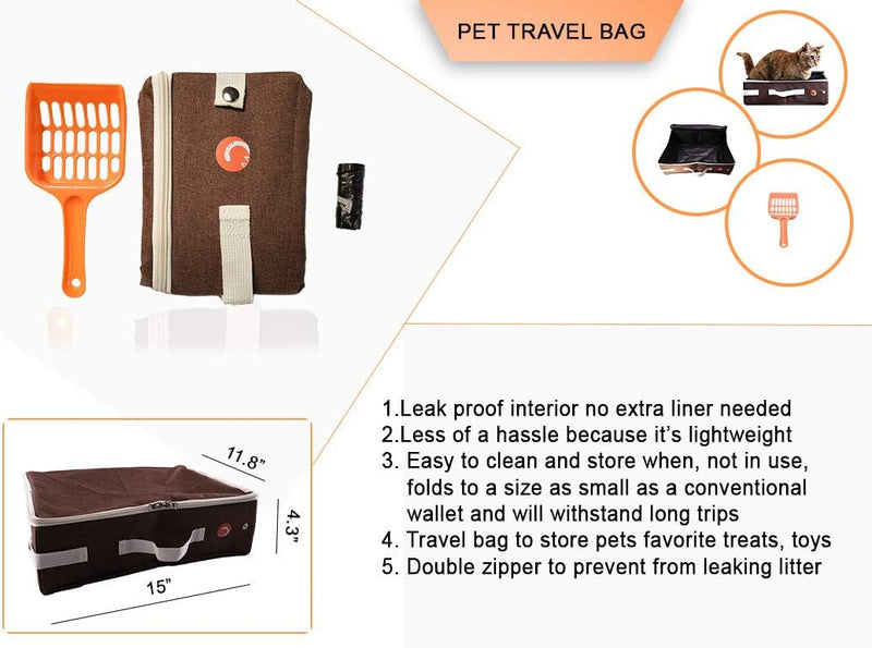 Travel Cat Littler Box | Waterproof Lining | Zipper | Travel Set of 3, Folding Case, Poop Bags & Scooper, Small