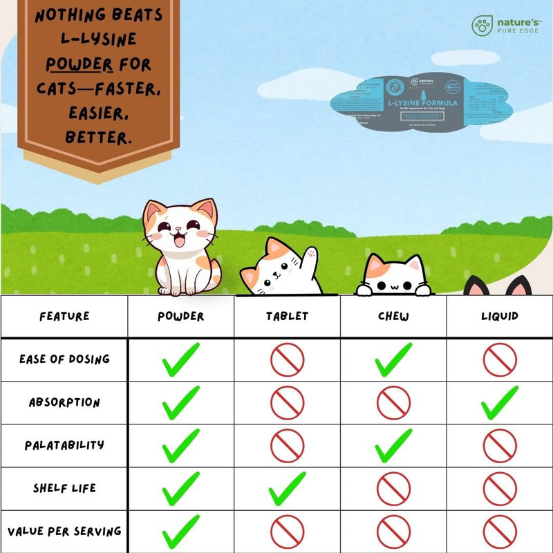 L-Lysine Powder for Cats and Kittens, Chicken Flavored Lysine Supplement for Cats and Kittens and Dogs to Support Immune Health, Normal Eye Function and Respiratory Health, Extra Large 125 Grams.