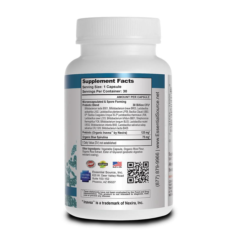 Essential Source TriActive Biotics Men's Probiotic Capsules, 30 Count | 30 Billion CFU, Prebiotics & Blue Spirulina, Shelf Stable, Allergen Free, Digestive & Immune Support
